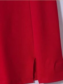 优雅简约时尚圆领无袖收腰短款开衩设计纯色3D立体花卉修身连衣裙，少女红色圣诞派对连衣裙 - 紅色 - 查看 6