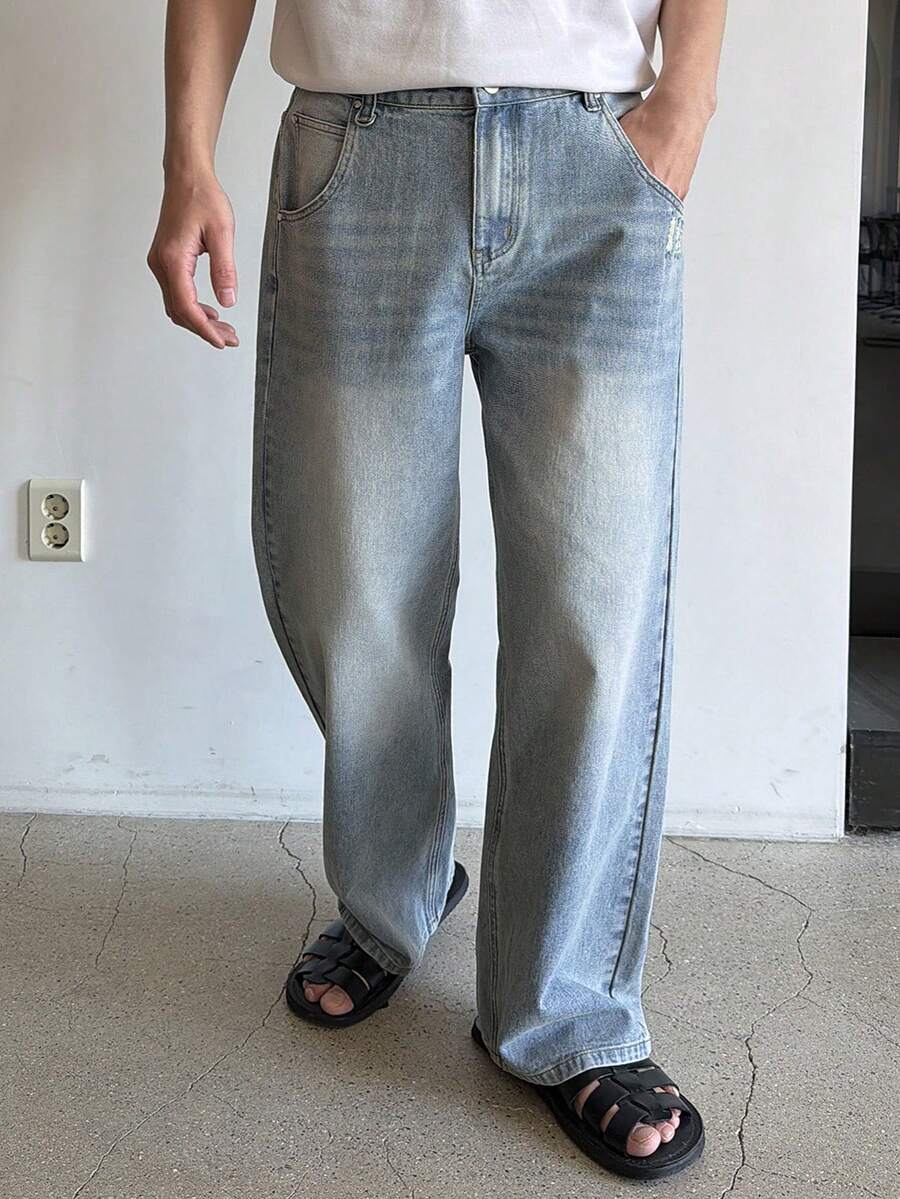 DAZY 男士水洗复古蓝色牛仔裤，春季款 - 藍色 - 查看 1