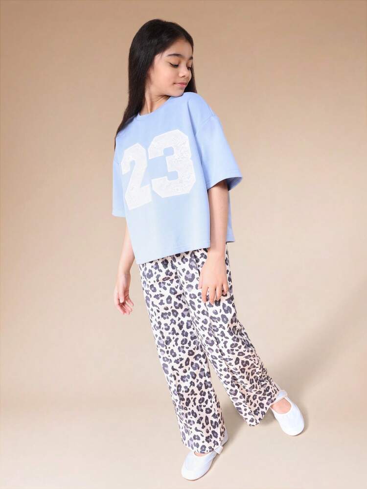 Oversized Tee With Leopard Print Wide Leg Pants