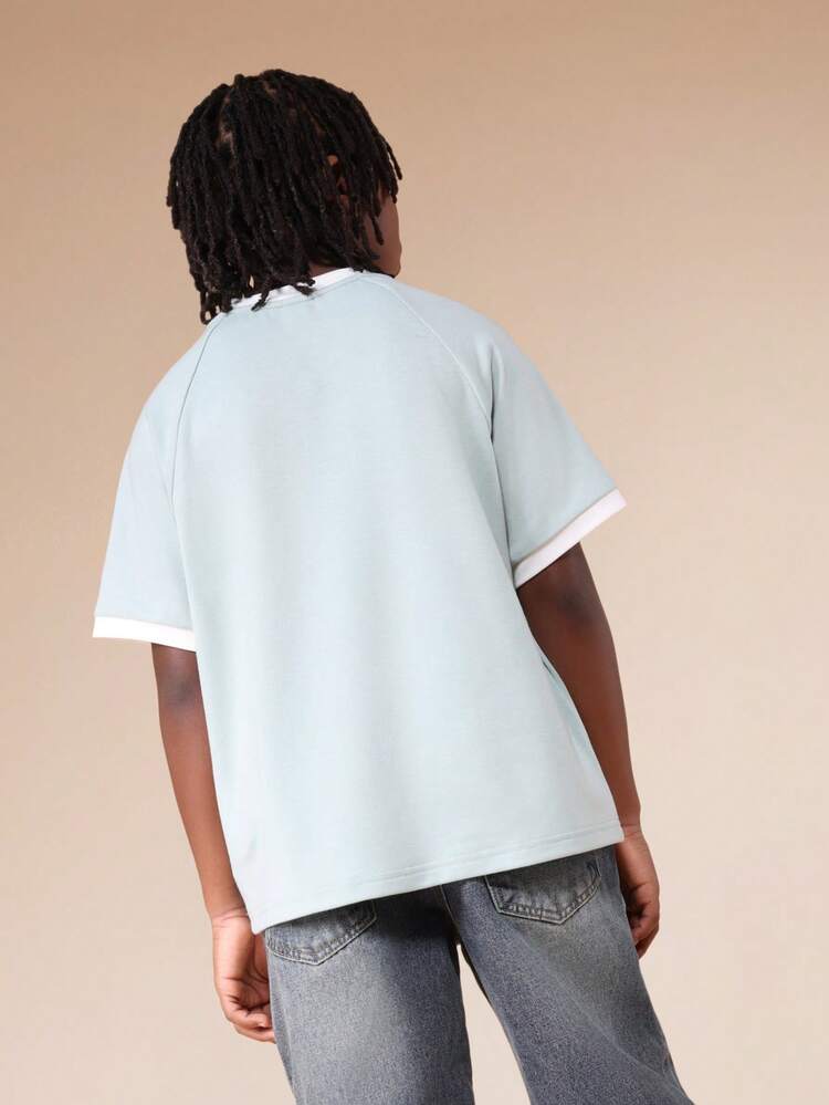 Crew Neck Tee With Text Print