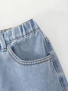 SHEIN 青少年男孩褪色优雅全印花马牛仔布校园精神牛仔裤