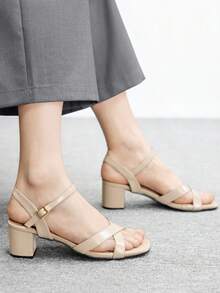 CUCCOO BIZCHIC 女士黑色绑带简约方头粗跟/细跟中/高跟鞋，优雅休闲舒适，适合工作、休闲、约会、正式场合穿着 - 杏色 - 查看 5