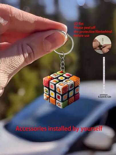 Zazumi Llavero de acrílico con diseño de cubo de sushi 2D plano, colgante de sushi de dibujos animados lindo, accesorio portátil para bolso para amantes del sushi, regalos de fiesta con tema de anime, regalos de cumpleaños para amigos, colegas, compañeros de clase, pequeños regalos de festivales, rellenos de calcetines