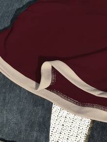 Noixe Women's Casual Star Embroidery Contrast Trim T-Shirt, Summer - Burgundy - View 4