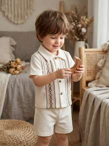 Vintaside Kids Bộ áo sơ mi tay ngắn cài nút thời trang thường ngày cho bé trai - Nhiều màu - Xem 7