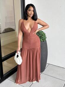 Alexandranx 褶皱前摆连衣裙，适合度假、夏季、春季、浪漫婚礼、毕业典礼、舞会、Dune Daze Ibiza 假日海滩、秋季、夜间外出、婚礼宾客等场合，优雅别致，适合生日、圣诞节、感恩节等场合。 - 紅色 - 查看 1