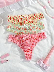 PetitDoll 3件套水果印花可爱荷叶边女童内裤套装 - 彩色 - 查看 2