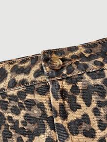 SHEIN MOD 女士豹纹褶皱侧开衩性感时尚牛仔迷你裙 - 藍色 - 查看 3