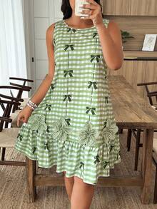 Weeklong Plus Size Women's Casual Plaid Print Sleeveless Dress, Summer Holiday - Multicolor - View 1