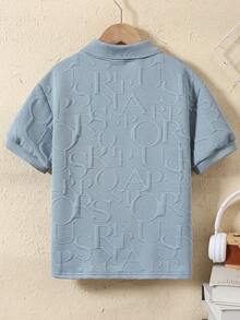 Mirajuku 男童字母压纹短袖休闲Polo衫 - 藍色 - 查看 2