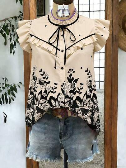 Linhara 大码梭织休闲夏季女式衬衫