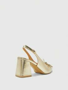 CUCCOO BIZCHIC 女士经典酒红色尖头中粗跟一脚蹬鞋，适合通勤、约会、派对、度假、圣诞节婚礼等各种场合。 - 香檳金 - 查看 9