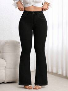 Flexra Celana Jeans Hitam Ukuran Besar Pinggang Tinggi Slim Fit Model Flare Leg - Hitam - View 5