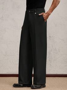 AKNOTIC Business Casual Men Woven Loose Fit Straight Leg Casual Trousers, Suitable For Daily Wear, Spring/Summer, Holiday, Party, Wedding, Graduation Gift - Black - View 5