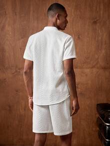 AKNOTIC Business Casual Manfinity Modomio 男士两件套梭织立领修身短袖休闲衬衫套装，适合日常穿着、沙滩男士衬衫、沙滩男士衬衫、男士正装衬衫、男士短裤套装、两件套沙滩套装 - 白色 - 查看 7