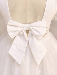 少女优雅可爱夏季网纱刺绣图案短袖连衣裙 - 白色 - 查看 6