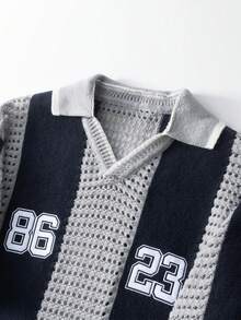 Aesthetic Post 男士数字图案短袖休闲镂空针织上衣