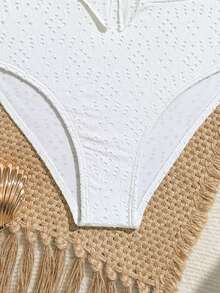 SHEIN Tween Girls' Spaghetti Strap Bikini 2-Piece Set, Casual Activewear Special Fabric, Girls' Swimsuit For Vacation, Pool, Swimming, Beach, Spring/Summer - White - View 5