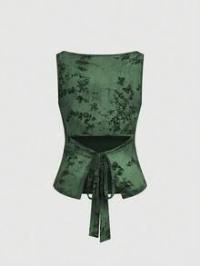 Sweetra Áo hai dây không tay ôm sát, hở lưng, cổ tròn, buộc dây, màu đỏ rượu vang trơn, chất liệu lưới nhung, cỡ lớn, thích hợp cho mùa xuân/thu, hè. - màu xanh lá - Xem 2