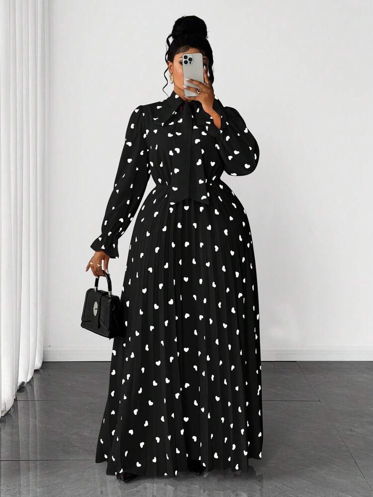 Maweii Vestido casual de lunares con volantes para el Día de San Valentín, talla grande - Negro - Añade 3