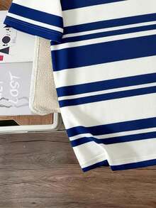 Manfinity Joysei Men's Casual Striped Funny Cat Print Round Neck Short Sleeve T-Shirt