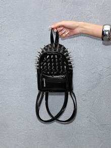 ROMWE Grunge Punk Niche Design Rivet Tassel Pleated Dual Shoulder Bag, Punk Street Style - Black - View 9