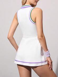 CourtClass Vestido deportivo casual sin mangas con media cremallera y alta elasticidad - Multicolor - Ver 2