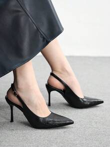 CUCCOO BIZCHIC 女士尖头搭扣设计日常百搭时尚高跟鞋 - 黑色 - 查看 4