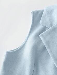 GlowEve 女士双排扣翻领无袖羊毛夹克，带口袋，优雅休闲街头风，适合日常、通勤、商务、浪漫约会、派对、假日等场合。 - 淺藍色 - 查看 5