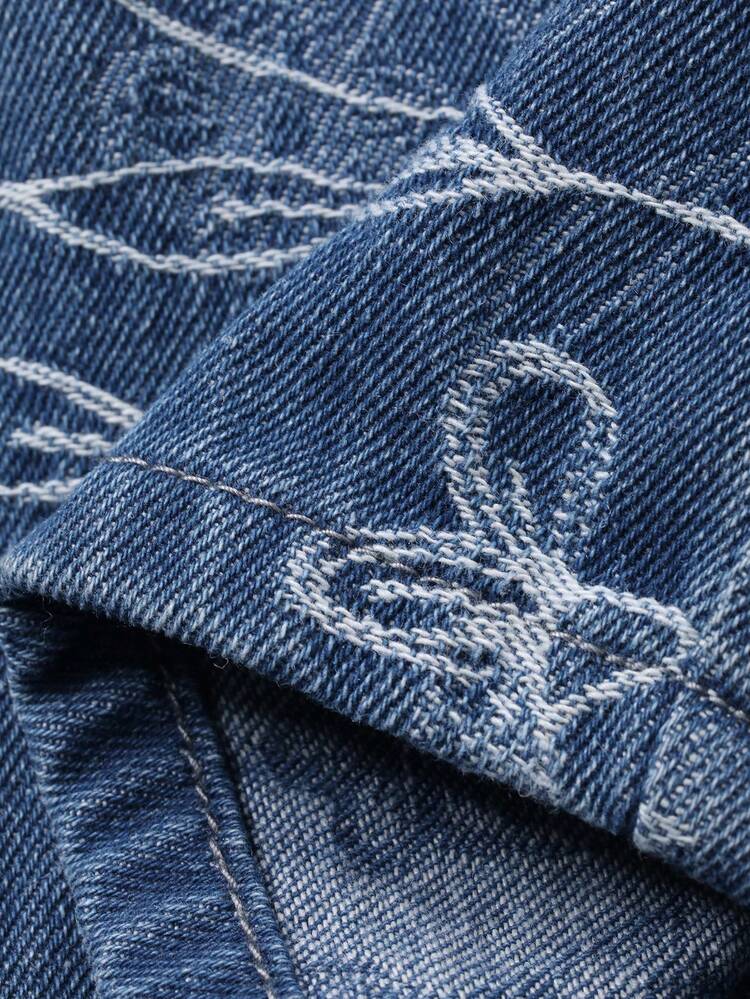 Autumn Textured Fabric Distressed Blue Men's Jeans