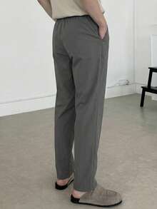 DAZY Men's Solid Gray Elastic Fabric Slim Fit Pants, Spring - Grey - View 2