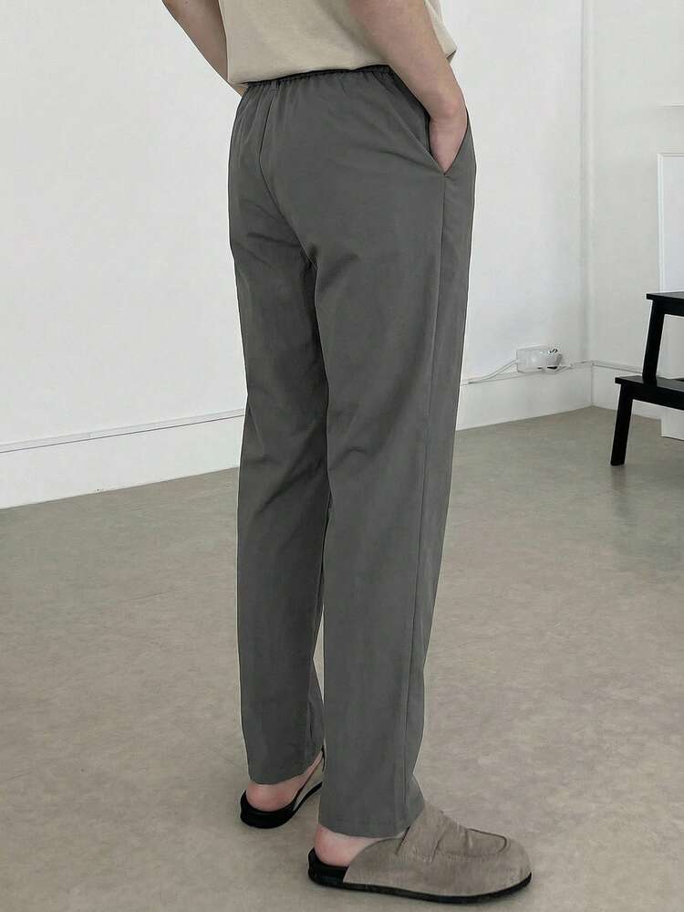 Men's Solid Gray Elastic Fabric Slim Fit Pants, Spring