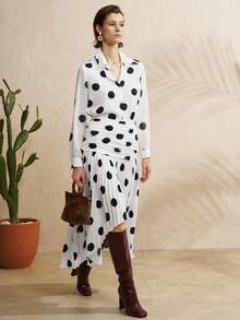 Airaco 2pcs Women Polka Dot Blouse And Pleated Skirt Set - Black and White - View 1