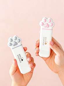 Joivida 1 Portable Creative Mini Cat Claw Pill Storage Box - Portable Daily Medication Storage Box With 3 Compartments, Independent Plastic Medicine Box - Love Multi Functional Jewelry Stand, No Power Required