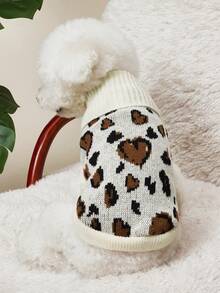 PETSIN 1pc Coffee Leopard Print Love Printed Pet Sweater For Valentine's Day, Autumn And Winter, Thick And Warm Pet Clothes - coffee color - View 3