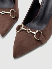 CUCCOO BIZCHIC Sepatu hak tebal wanita warna burgundy, desain minimalis klasik, cocok untuk bepergian, kencan, pesta, liburan, pernikahan, Natal, Hari Valentine, dan musim semi. - coklat flax - View 8