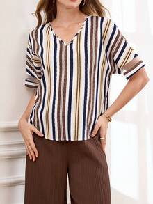 Miaspire 2pcs Women Casual Striped V-Neck Top & Pants Set - Multicolor - View 8