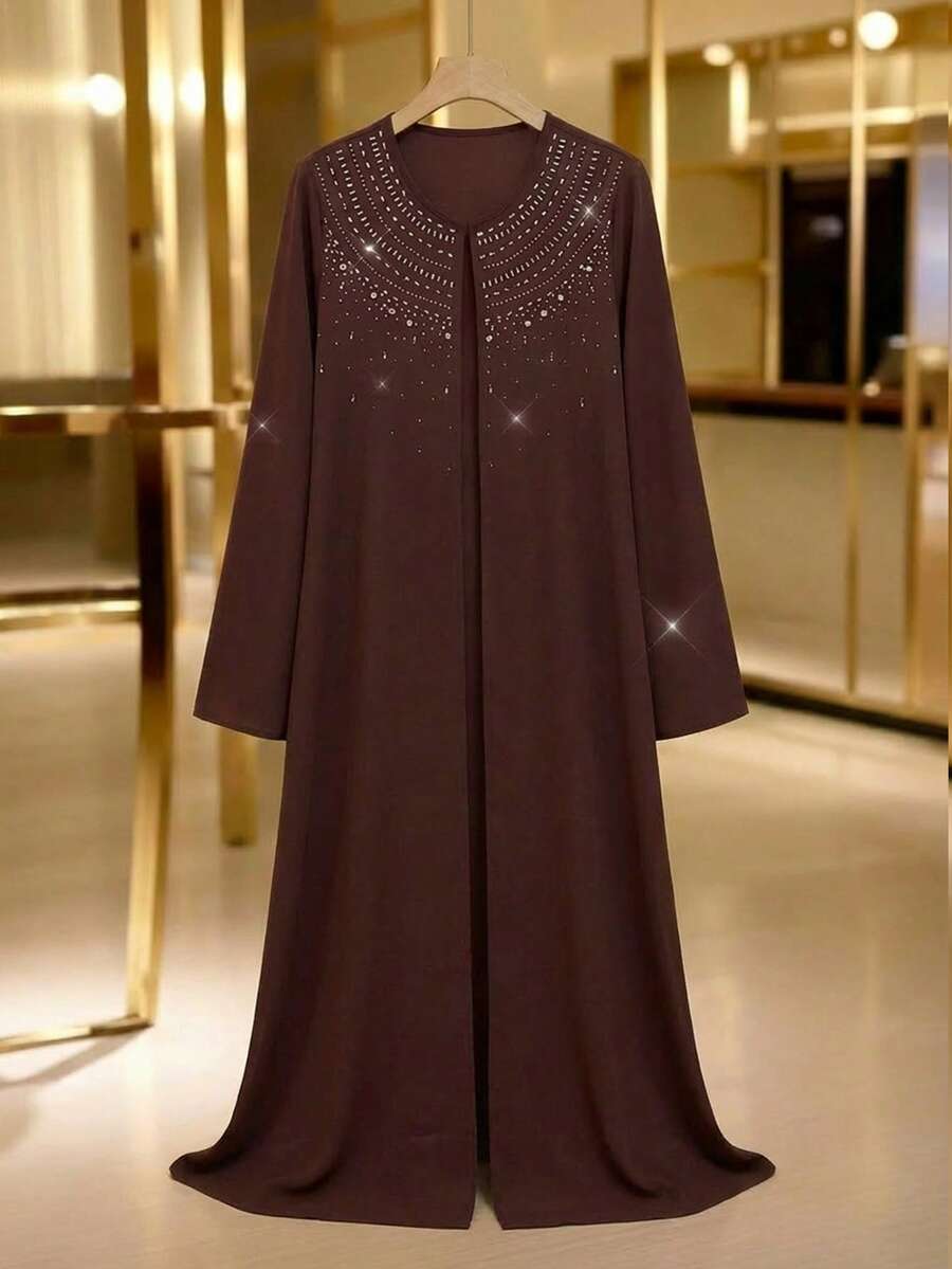 Al Najma 女士优雅派对水钻装饰长袍 - 咖啡棕 - 查看 1