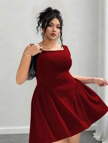 Elenzga 大码女式宽松休闲连衣裙 - 酒紅色 - 查看 4