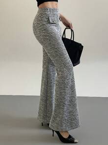 DAZY 女士时尚优雅喇叭裤，适合通勤 - 黑與白 - 查看 5
