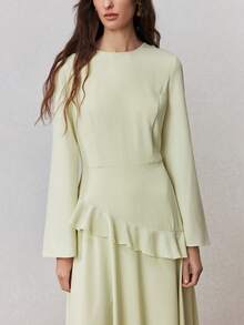 ZEYLAH Bell Sleeve Fitted Waist Flared Dress, Spring - Olive Green - View 2