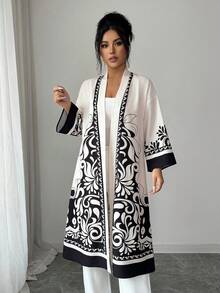 GlowEve Elegant Long Sleeve Full Print Long Jacket