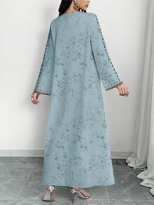 SHEIN Najma Women's Faux Embroidered V-Neck Long Sleeve Elegant Dress, Spring/Autumn, Misty Blue - Multicolor - View 2