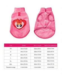THE POWERPUFF GIRLS X PETSIN 1件绣花大眼女孩爱宠物猫狗通用保暖舒适无袖外套，配玫瑰红牵引扣，秋冬加厚绒毛外套
