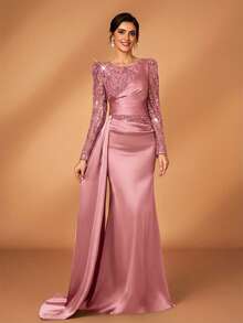 Serin 新娘母亲优雅亮片曳地正式礼服 - 藕粉色 - 查看 6