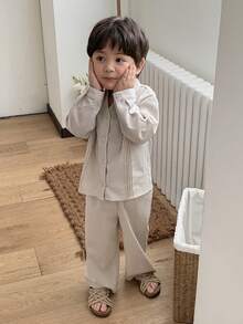 DAZY 2pcs Toddler Boys' Collared Long Sleeve Shirt And Casual Long Pants Set - Apricot - View 3