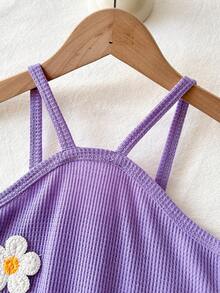 SHEIN Playful Pals 小女孩时尚甜美彩虹条纹吊带露背连衣裙，可爱夏日度假装 - 淡紫色 - 查看 5