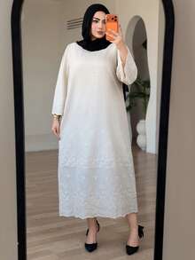 Dazy Plus Elegant Long Casual Lace Dress With Round Neck