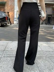 DAZY 女士宽松休闲度假风直筒裤，优雅复古设计，适合春夏穿着 - 黑色 - 查看 5