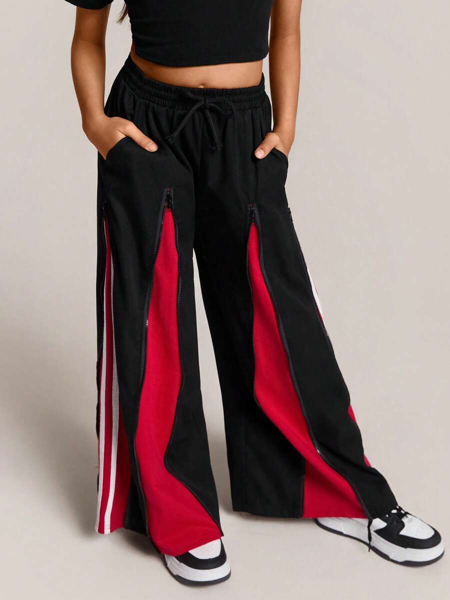 Radiana Tween Girl Spring/Summer Streetwear Red Baggy High Waisted Wide Leg Pants - Multicolor - View 1